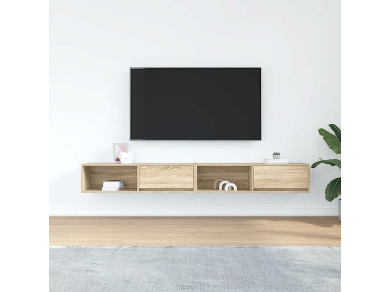  Lot de 2 meuble tv bas salon chêne sonoma 100x31x25,5 cm bois d'ingénierie  - Conforama C