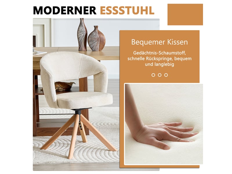  Lot de 2 chaises de salle à manger pivotantes,47x47,5x81,5 cm,tissu,crème  - Conforama D