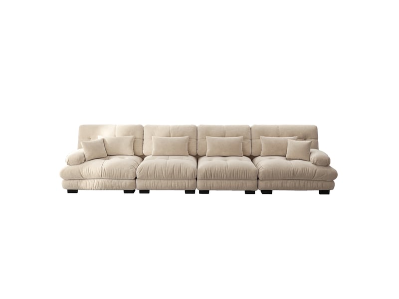 Canapé d'angle modulable convertible 4 places en tissu marron clair, confort profond familial pour le salon - Conforama A
