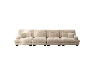 Canapé d'angle modulable convertible 4 places en tissu marron clair, confort profond familial pour le salon