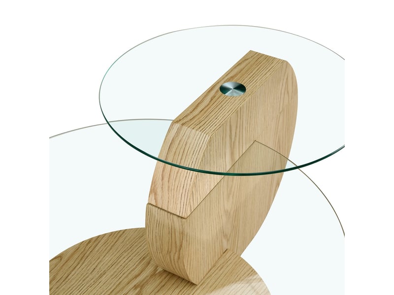 Table basse design minimaliste moderne structure à deux niveaux verre de sécurité aspect bois clair - Conforama D