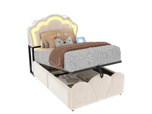 Lit coffre 90x200 cm <strong>HAVRYA</strong>  <strong></strong> coloris beige