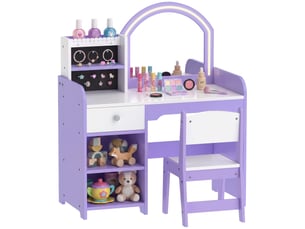 Coiffeuse enfant avec miroir led et tabouret en mdf violet 80 x 41,5 x 97 cm