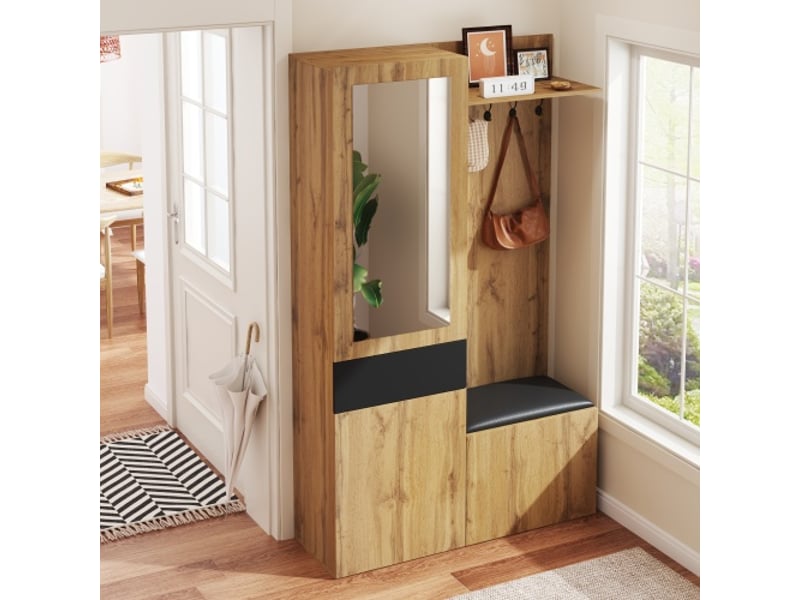  Penderie 5 crochets avec miroir – meuble-chaussures et armoire intégrée (étagères et tiroirs) – banquette de couloir  - Conforama D