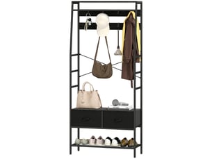Porte-manteau, portant à vêtements avec porte-chaussures, 2 tiroirs en tissu, porte-manteau avec 8 crochets, étagère, porte-veste avec protection