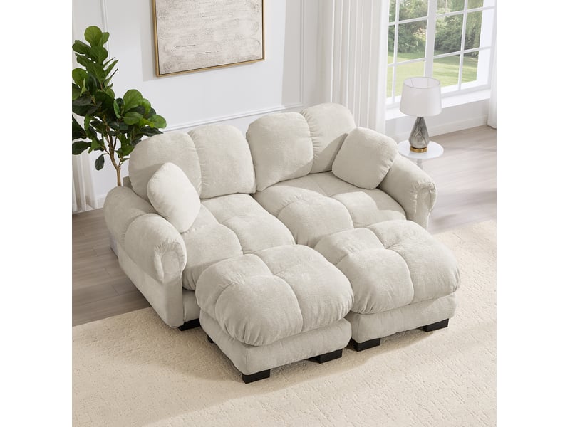 Canapé modulable 2 places modenvie en chenille beige clair 190 x 149 x 90 cm avec ottomane mobile - Conforama D