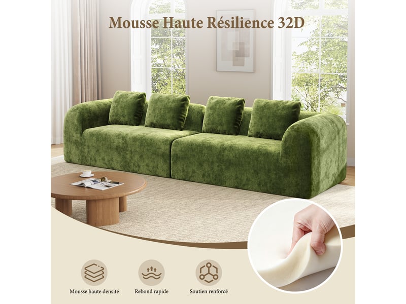 Canapé compressé modulable 3 places en chenille premium,aucun montage,mousse 32d haute résilience,canapé salon moderne vert,280x97x66cm 280x97x66CM - Conforama D