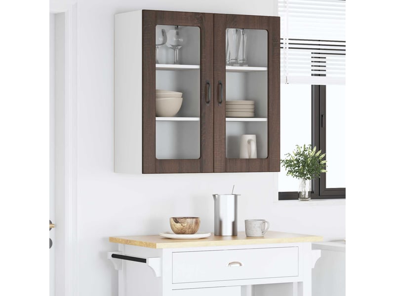 Meuble mural de cuisine, cabinet en verre mural 2 pcs chêne brun bois d'ingénierie shl339 - Conforama D