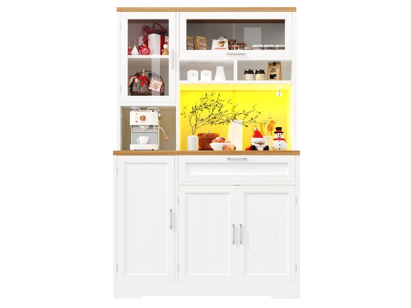  Buffet haut 104x40x180 cm avec vitrine led - armoire de cuisine moderne blanc et noir  - Conforama A