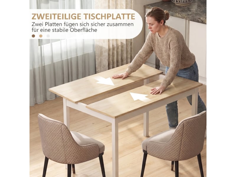 Table de salle à manger pour 4 personnes avec plateau 120 × 75 cm, style maison de campagne, en pin, naturel - Conforama E