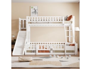 Lit superposé 140x200 cm <strong>MERAX</strong>  <strong>lit enfant blanc</strong> coloris blanc