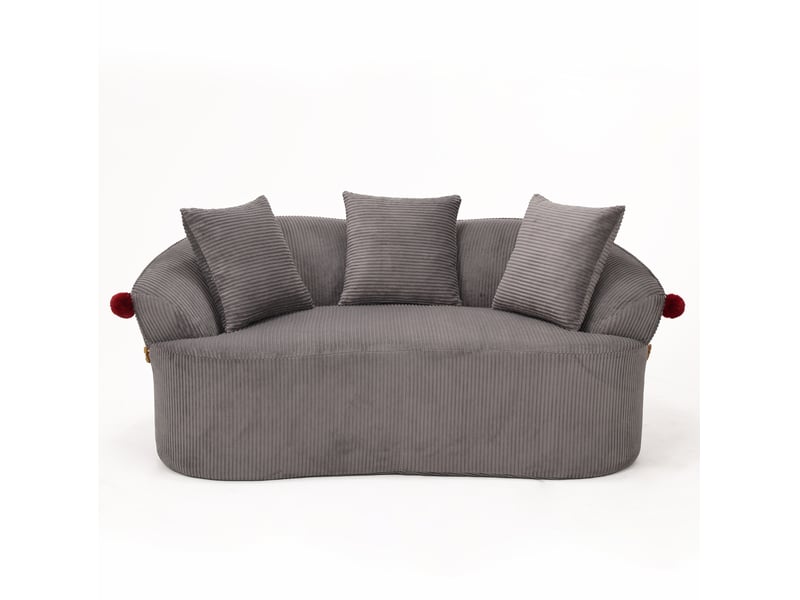  Canapé 2 places arrondi en velours côtelé gris foncé 163x93x68 cm  - Conforama D