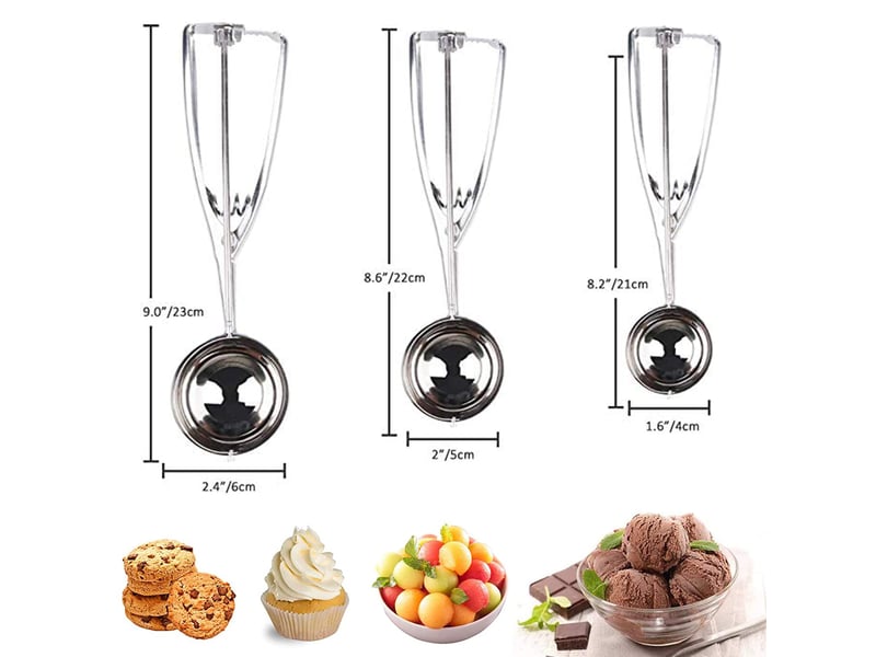  Cuillère à glace,3 pcs glace en acier set avec déclencheur avec renforcer cuillères sphériques pour boules à glace, riz, boules de melon  - Conforama B