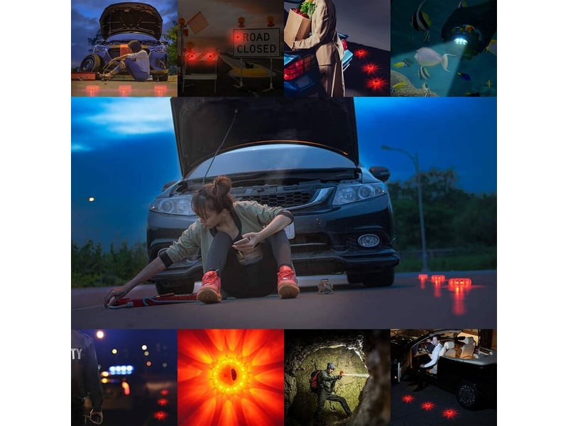 3 pièces de feux de barrage de sécurité magnétiques puissants multifonctionnels lumière rouge lumières stroboscopiques rotatives véhicule  - Conforama D