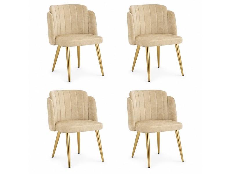  Lot de 4 chaises salle à manger 58,5x62x78 cm, rembourrées, dossier incurvé, patins réglables,  polyester fer, marron et doré  - Conforama A