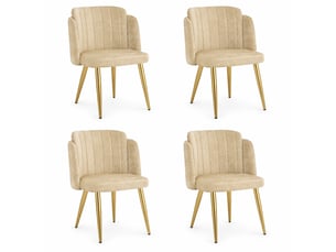 Lot de 4 chaises salle à manger 58,5x62x78 cm, rembourrées, dossier incurvé, patins réglables, polyester fer, marron et doré