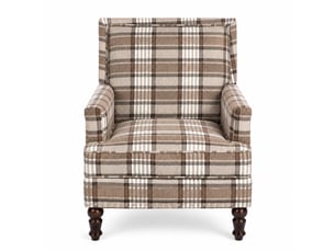Fauteuil d'appoint 69x69x89 cm, dossier rayé, confort, structure bois, pour salon, coton et lin, couleur marron, blanc