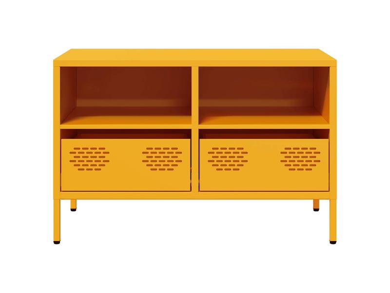  Meuble tv - banc tv - meuble de rangement jaune moutarde 68x39x43,5 cm acier laminé à froid  - Conforama E
