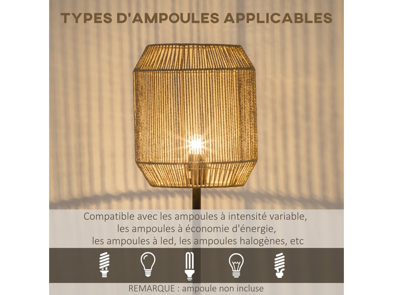  Lampadaire sur pied salon abat-jour en corde de papier  26 x 164h cm - design naturel base e27 max. 40w  - Conforama R