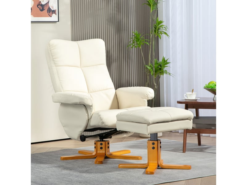  Fauteuil inclinable avec repose-pieds, dossier inclinable à 145°, pivotant à 360°, similicuir, blanc crème  - Conforama C