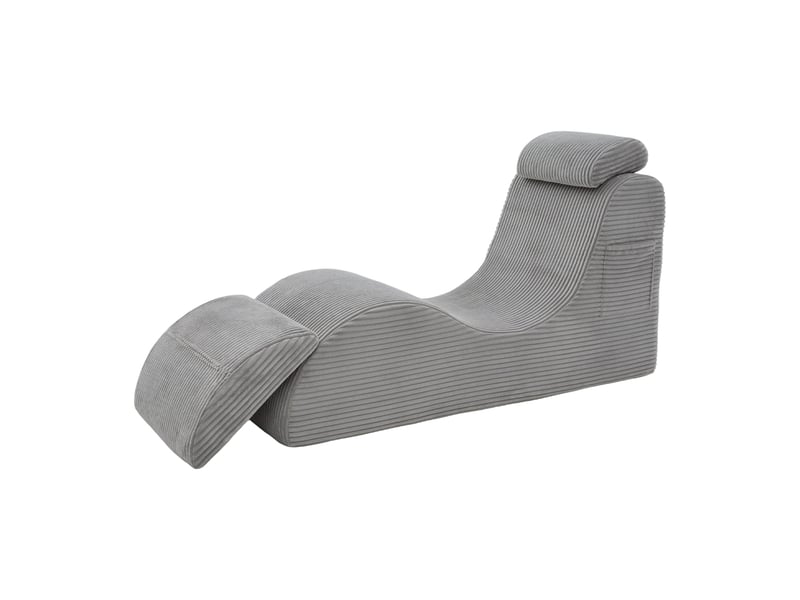  Fauteuil de relaxation individuel ergonomique 160x66x90cm – avec coussin de tête réglable et poche latérale – velours côtelé - gris  - Conforama A
