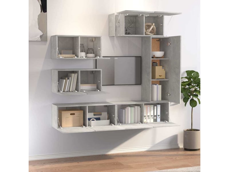  Ensemble de meubles tv - banc tv - meuble de rangement 6 pcs gris béton bois d'ingénierie  - Conforama C