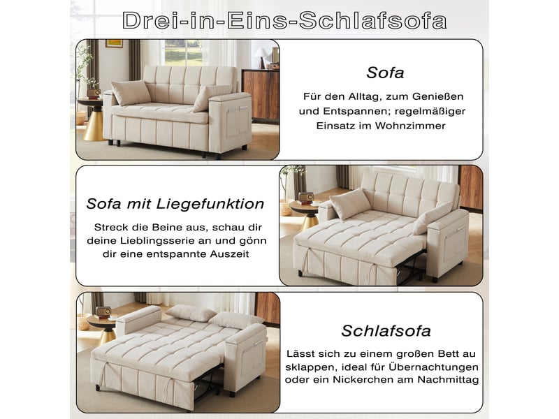  Canapé convertible, canapé-lit, 2 places, en chenille, rangements dans les accoudoirs, structure métallique, poches latérales  - Conforama C