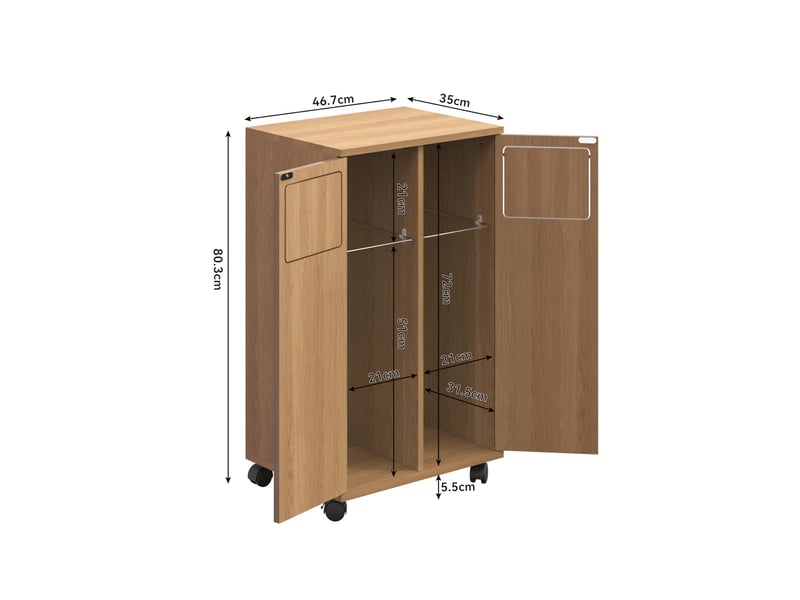 Meuble de tri des déchets 46,7 x 35 x 80 cm – naturel – 2 portes, roulettes et compartiments - Conforama C
