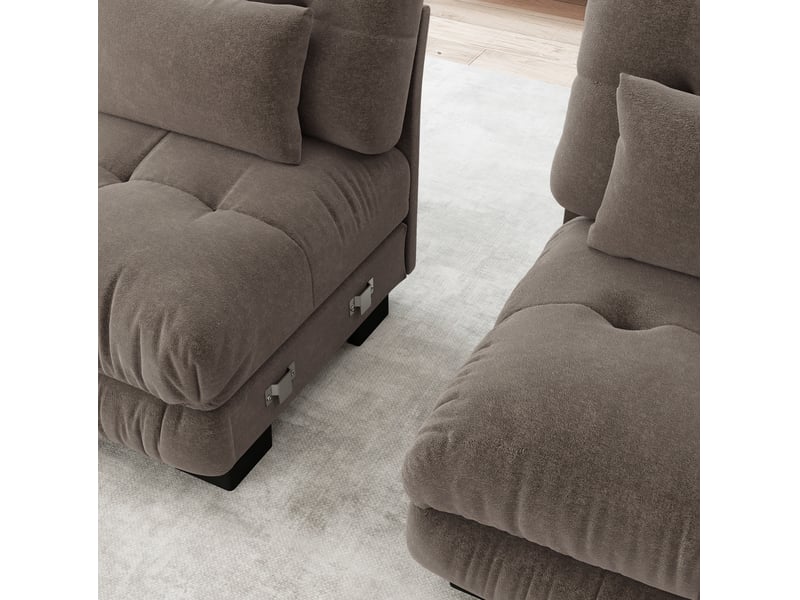  Canapé modulaire 220x145x81cm 2 places, assise profonde, meuble de salon, structure bois, revêtement chenille, marron  - Conforama E