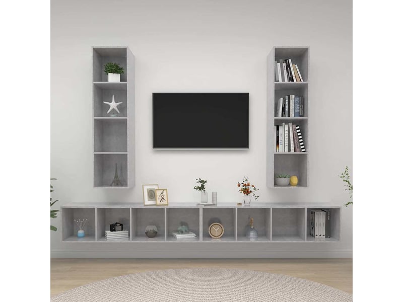 Lot de 4 meuble tv mural, meuble tv suspendu gris béton bois d'ingénierie shl41087  - Conforama B