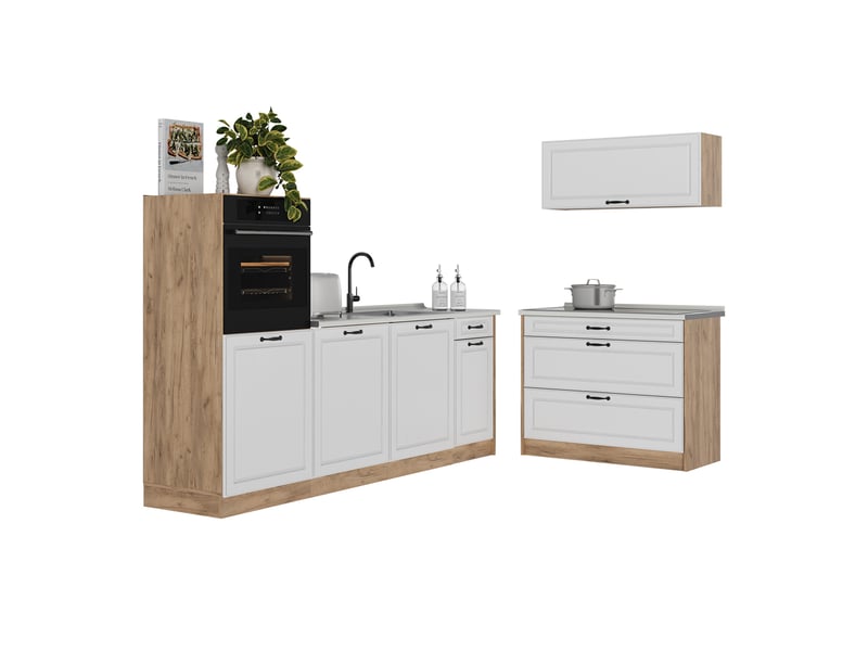Vicco cuisine, blanc campagnechêne doré, 220cm plan de travail anthracite - Conforama E