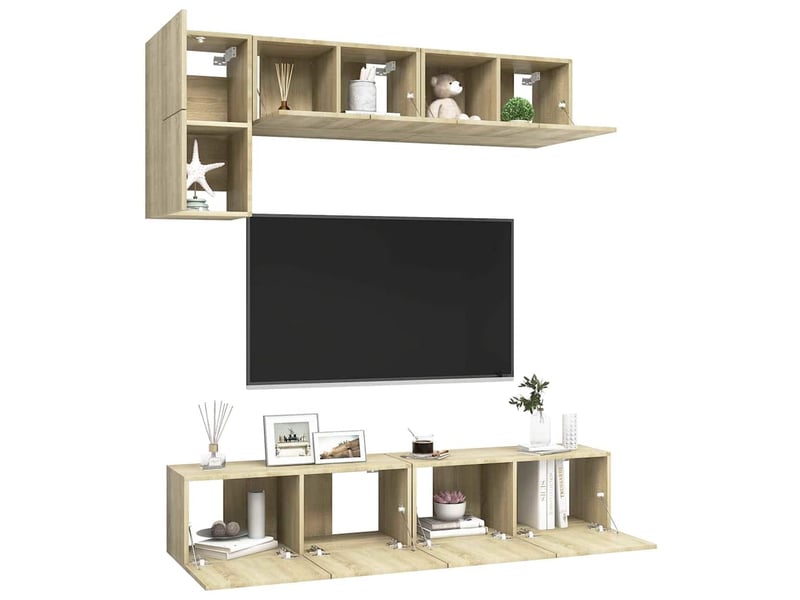  Ensemble de meuble tv - banc tv - meuble de rangement 5 pcs chêne sonoma bois d'ingénierie  - Conforama C