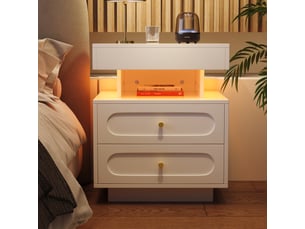 Table de chevet b100d40h60 cm en panneaux de particules avec led blanc chicfurn