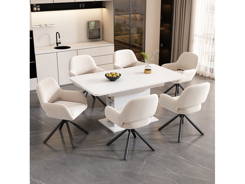  Lot de 2 chaise de salle à manger 60x60x80 cm, pivotante, confort, avec accoudoirs, design contemporain, métal, velours, beige  - Conforama E