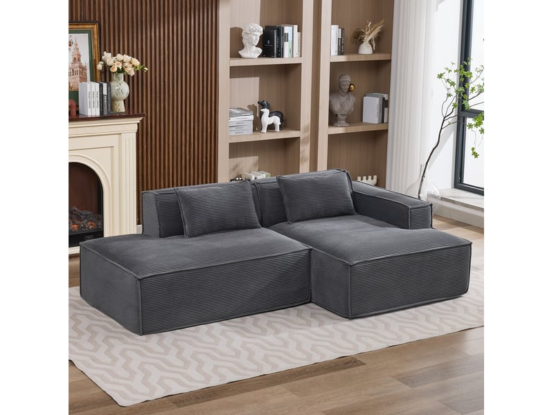  Canapé 2 places ulevr en polyester gris, 233 x 129 x 70 cm, assise souple à ressorts ensachés et 2 coussins  - Conforama D