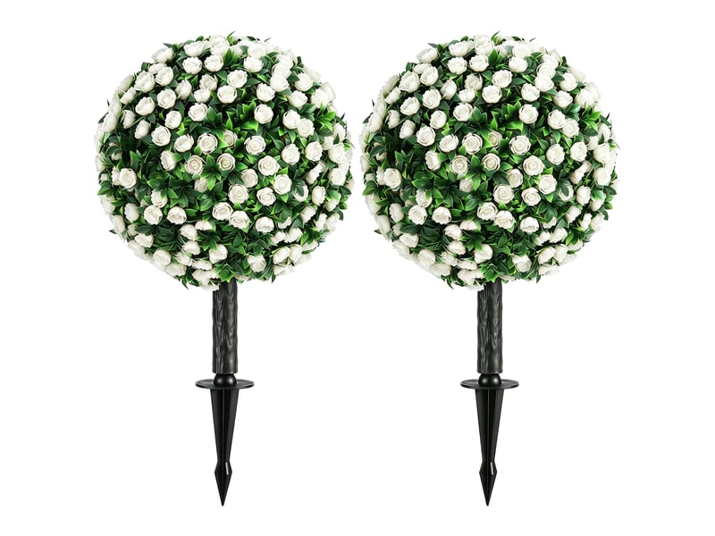  Boules de roses artificielles, résistantes aux uv pour une utilisation extérieure, lot de 2 rosiers, 55 cm, blanches  - Conforama B