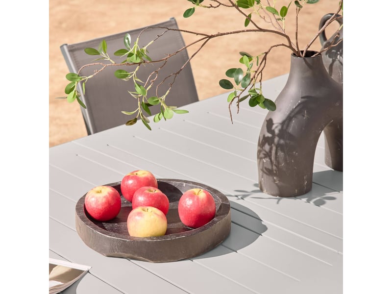 Table de jardin extensible aluminium et textilène anthracite. 8 chaises. 2 fauteuils. 10 places. 290 x 100 x 75 cm - Conforama D