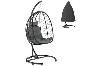Fauteuil suspendu sur pied pliable en résine tressée gris foncé 102x102x195 cm