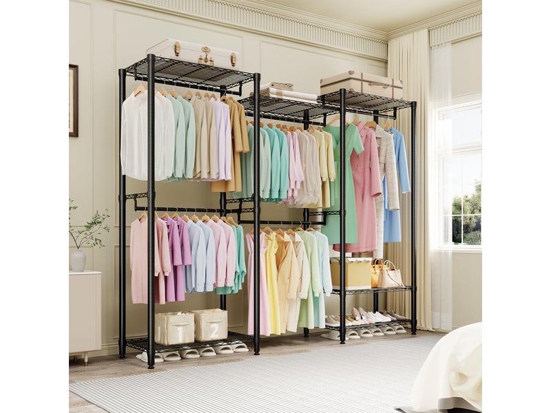  Portant à vêtements robuste – 4 tringles &amp; 6 étagères réglables – grand capacité angle pour chambre ou dressing  – (3x1x2 étages) PHK_36PBVKHJ - Conforama B