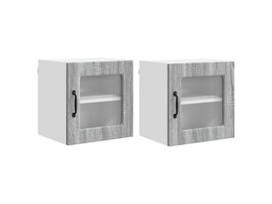 Meuble de rangement, armoire en verre mural porto 2 pc gris sonoma bois d'ingénierie
