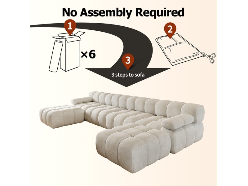 Canapé d'angle panoramique en u 6 places blanc en tissu, 400 cm, confort généreux au quotidien pour le salon - Conforama B