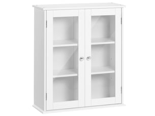 Armoire murale salle de bain blanche, deux portes en verre, étagère réglable, 55 x 20 x 65 cm