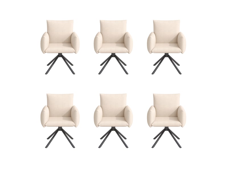  Lot de 6 fauteuils de salle à manger pivotants 360° en velours beige  - Conforama A