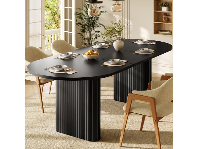  Table à manger extensible ovale 120-160 cm, bois, structure verticale, charge 60 kg, coloris naturelbrunnoir  - Conforama B