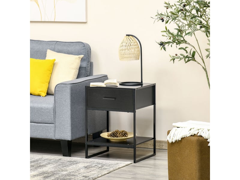  Table de chevet avec 1 tiroir et étagère de rangement pour chambre, salon, bureau, 45 x 40 x 60 cm, noire  - Conforama D