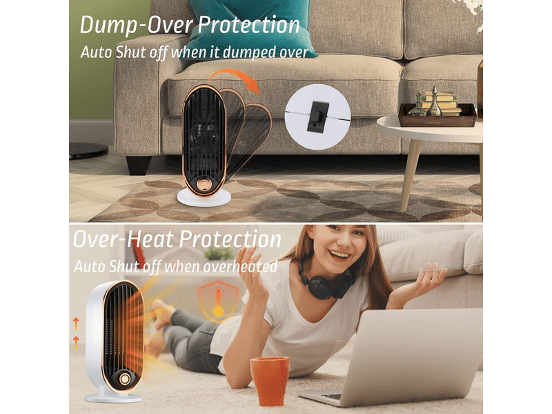  Chauffage de bureau 800 w, mini ventilateur électrique portable en céramique, chauffage et refroidissement personnels, 2 modes pour la maison, multicolore - 25.8 x 12.6 x 11.8 cm  - Conforama D