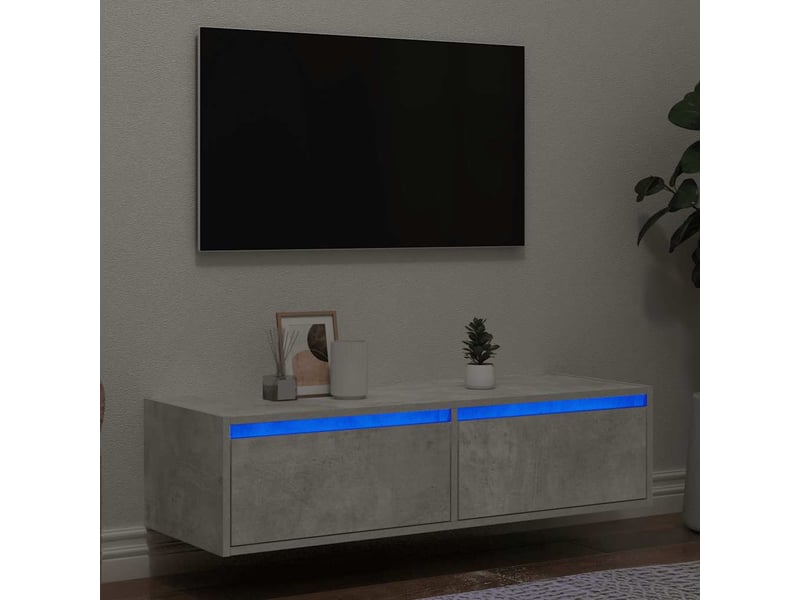  Meuble tv - banc tv - meuble de rangement avec lumières led gris béton 100x35,5x25 cm  - Conforama B