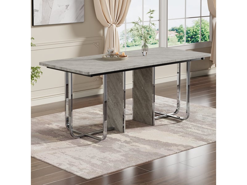 Table à manger 180x80 cm, grande table rectangulaire 6 personnes, pieds métal, structure stable Fay Lum - Conforama E