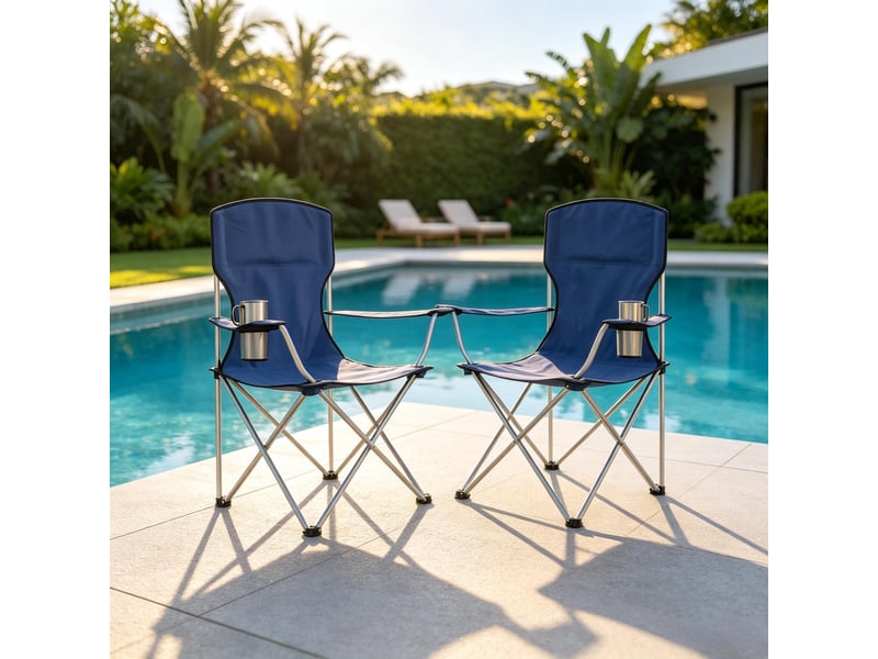  Lot de 2 chaises de camping pliantes avec haut dossier, porte-gobelet et sac  - Conforama B