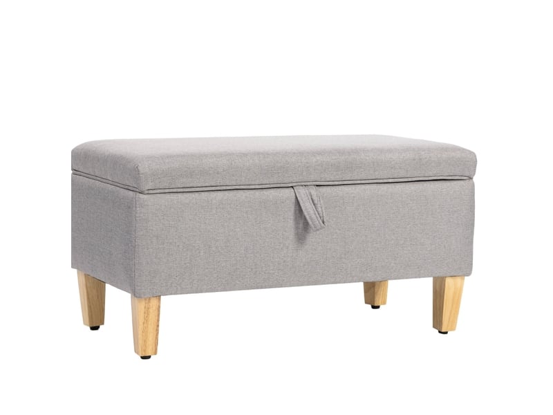  Banc coffre 71x37x36 cm, rangement intégré, pieds métal, assise douce, meuble bureau et salon, bois et lin, gris clair  - Conforama A